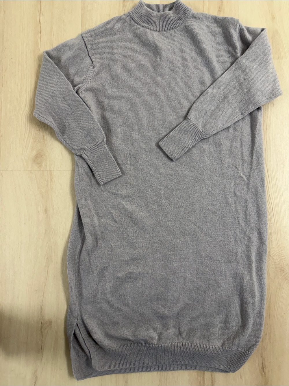 Muji Light Grey Mock Neck Knit Sweater Dress- 100% Wool